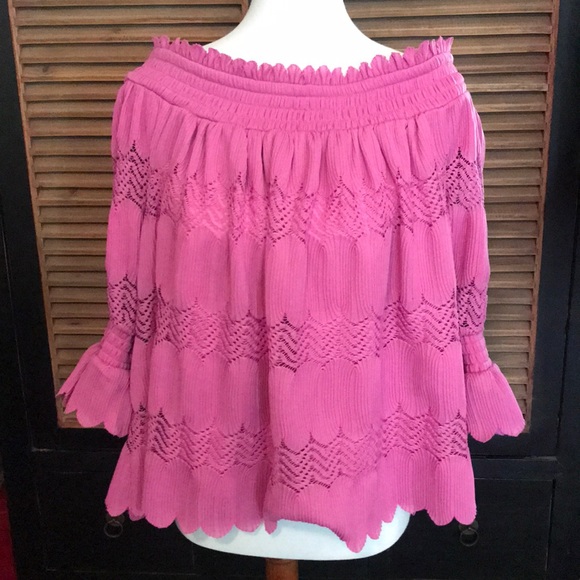 Lane Bryant Ruffle Off Shoulder Mauve Pink Blouse Size 18/20 - Picture 3 of 16